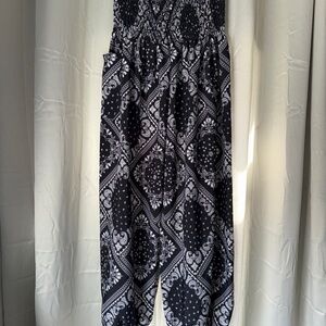 Wide Leg Black and White Geometric Pants